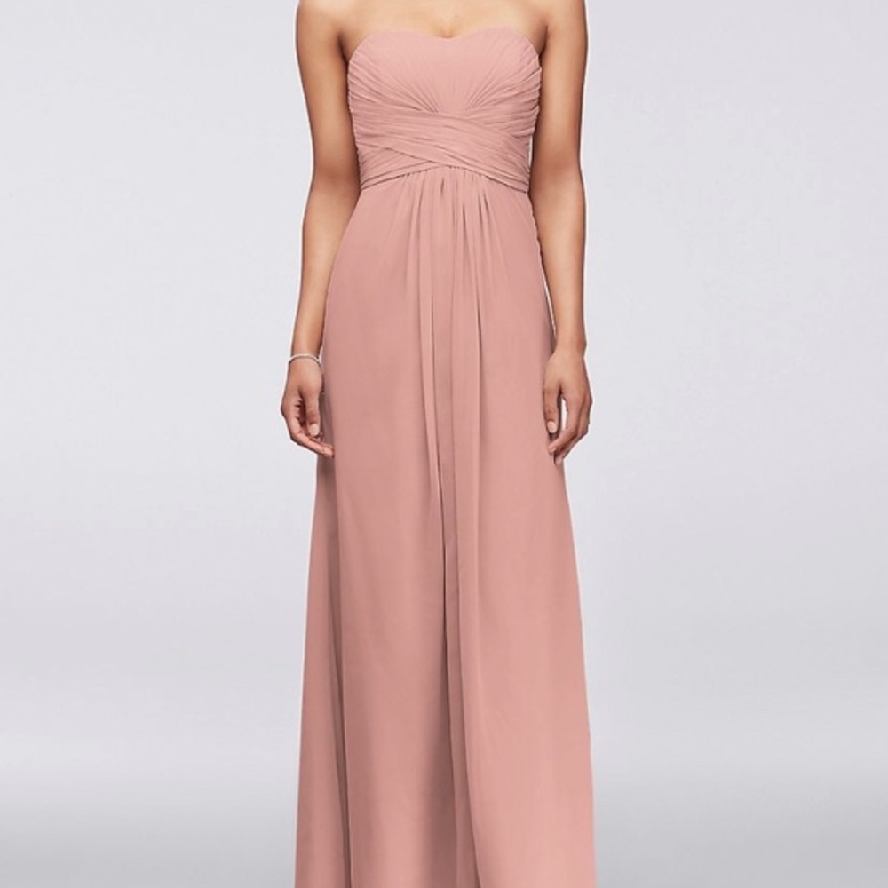 David's Bridal Long Strapless Chiffon Bridesmaid